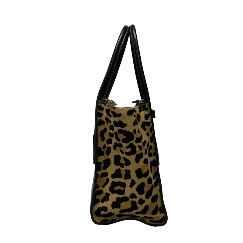 Prada Tote Bag - 1bg625 Black And Beige Leopard Pattern Leather
