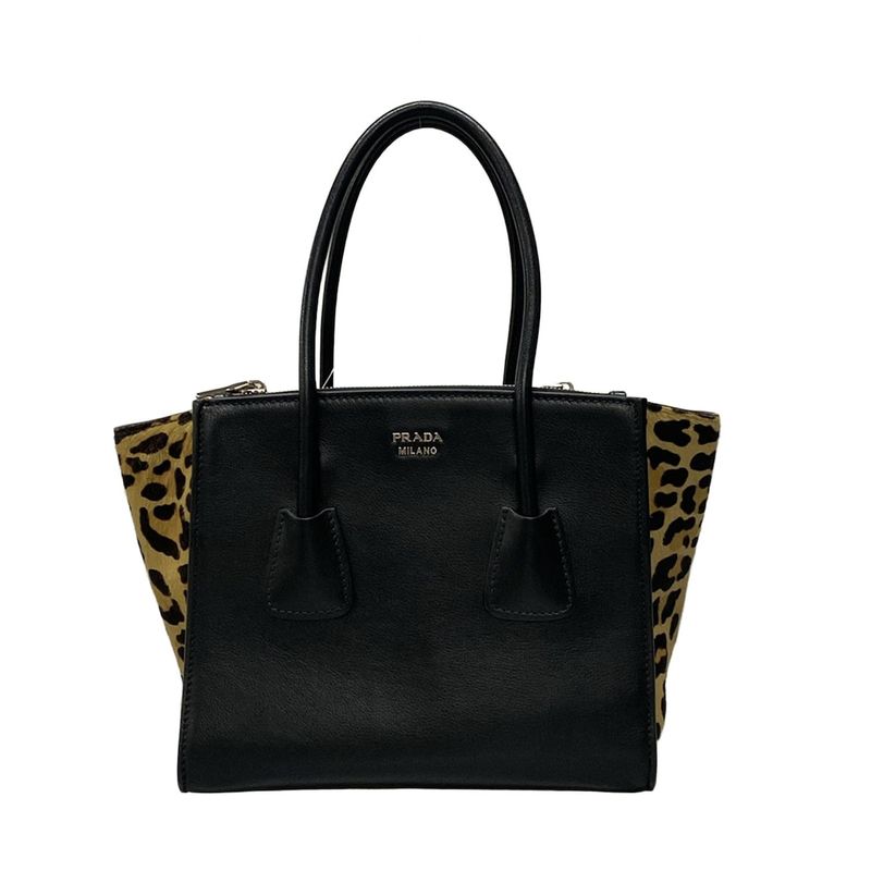 Prada Tote Bag - 1bg625 Black And Beige Leopard Pattern Leather