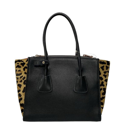 Prada Tote Bag - 1bg625 Black And Beige Leopard Pattern Leather