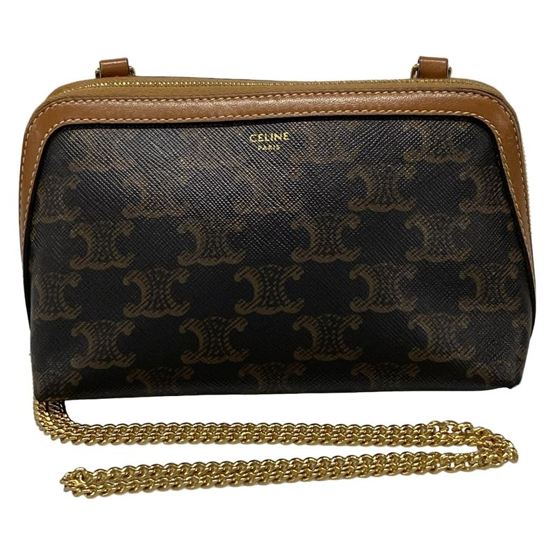 Celine Shoulder Bag Chain Clutch Black And Brown Chain Shoulder Leather