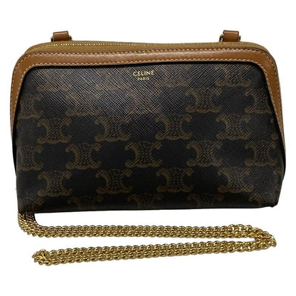 Celine Shoulder Bag Chain Clutch Black And Brown Chain Shoulder Leather