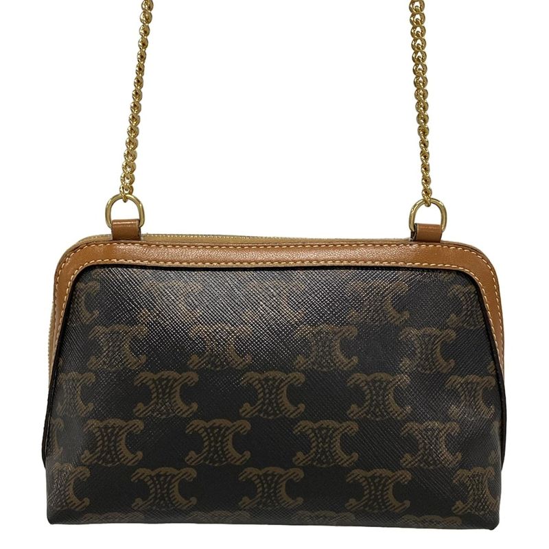 Celine Shoulder Bag Chain Clutch Black And Brown Chain Shoulder Leather