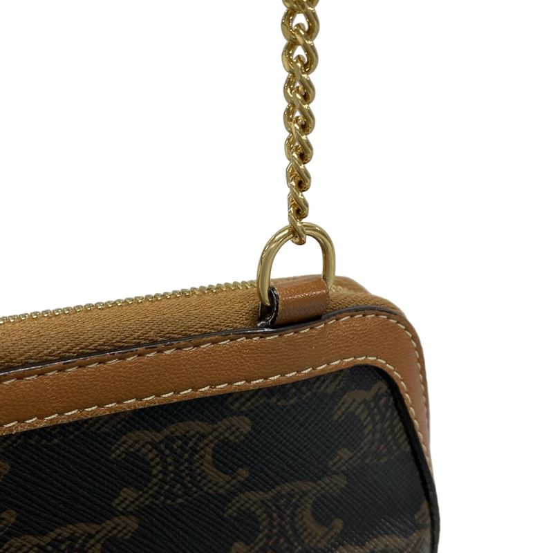 Celine Shoulder Bag Chain Clutch Black And Brown Chain Shoulder Leather