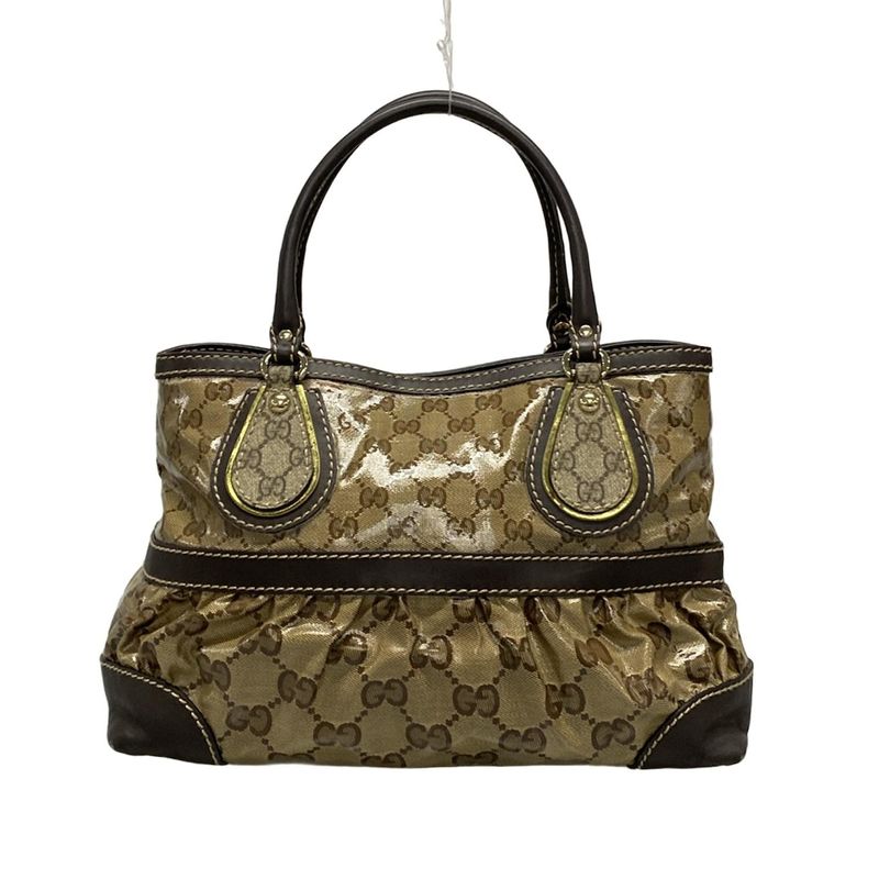 Gucci Handbag Crystal GG 223964 Beige And Dark Brown Leather