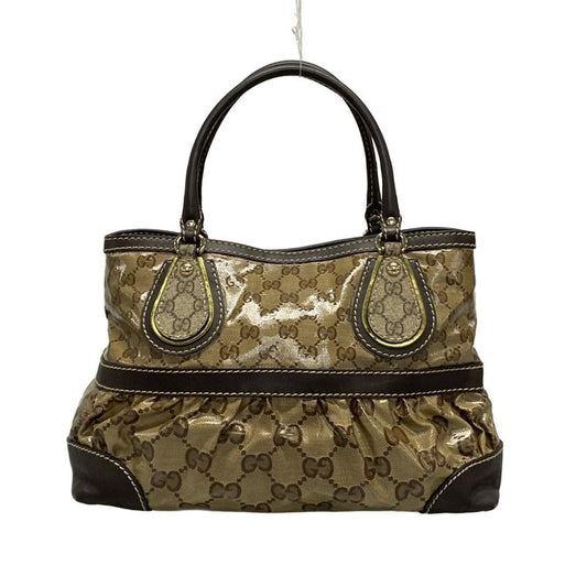 Gucci Handbag Crystal GG 223964 Beige And Dark Brown Leather