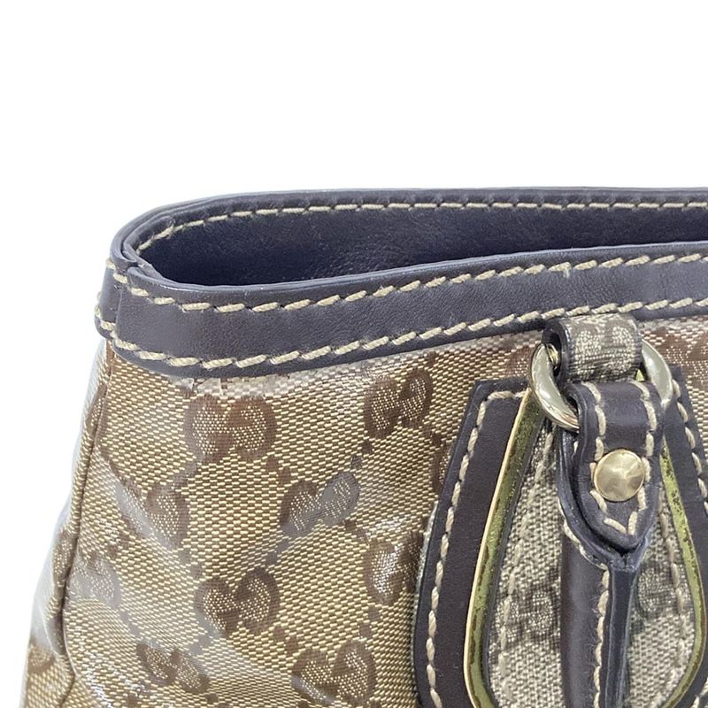 Gucci Handbag Crystal GG 223964 Beige And Dark Brown Leather