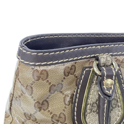 Gucci Handbag Crystal GG 223964 Beige And Dark Brown Leather