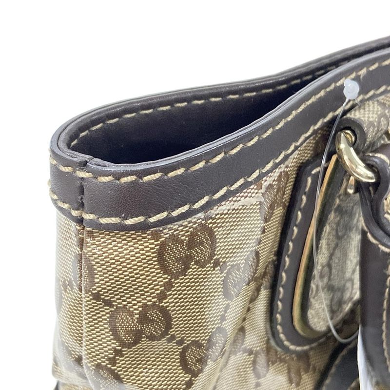 Gucci Handbag Crystal GG 223964 Beige And Dark Brown Leather
