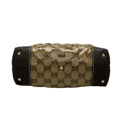 Gucci Handbag Crystal GG 223964 Beige And Dark Brown Leather