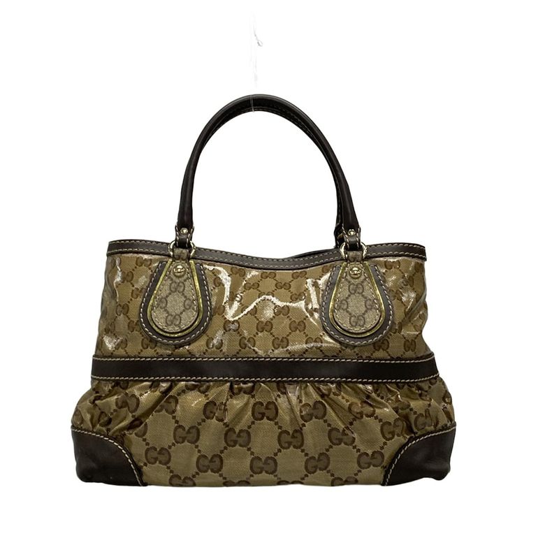 Gucci Handbag Crystal GG 223964 Beige And Dark Brown Leather