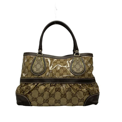 Gucci Handbag Crystal GG 223964 Beige And Dark Brown Leather