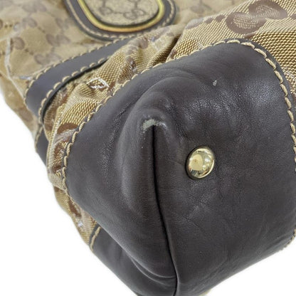 Gucci Handbag Crystal GG 223964 Beige And Dark Brown Leather