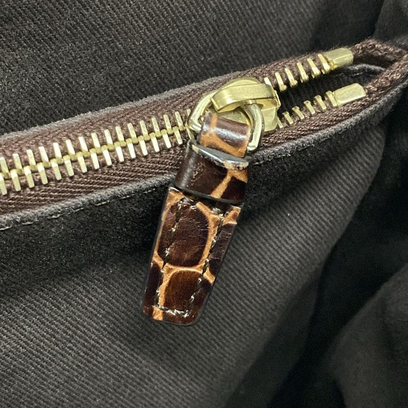 Celine Tote Bag Macadam Pattern Dark Brown And Beige Shape Stamped Leather