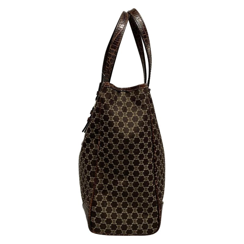 Celine Tote Bag Macadam Pattern Dark Brown And Beige Shape Stamped Leather