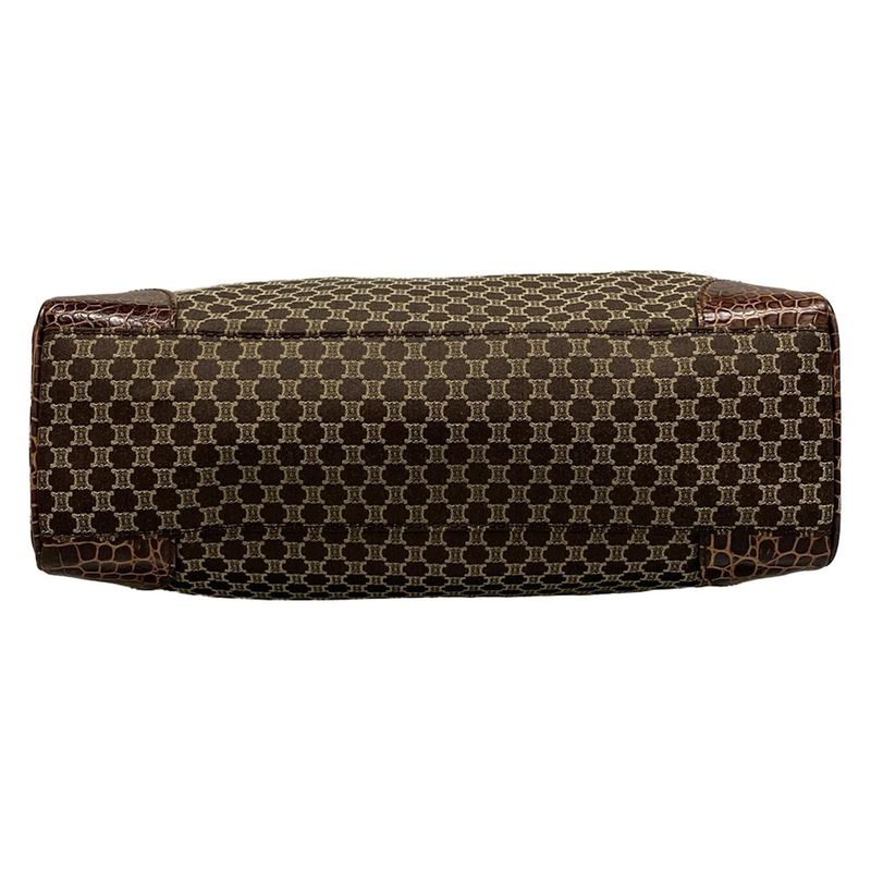 Celine Tote Bag Macadam Pattern Dark Brown And Beige Shape Stamped Leather