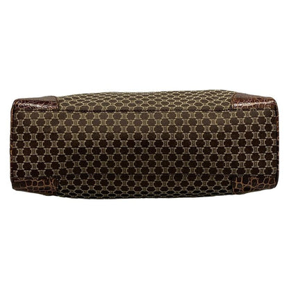 Celine Tote Bag Macadam Pattern Dark Brown And Beige Shape Stamped Leather