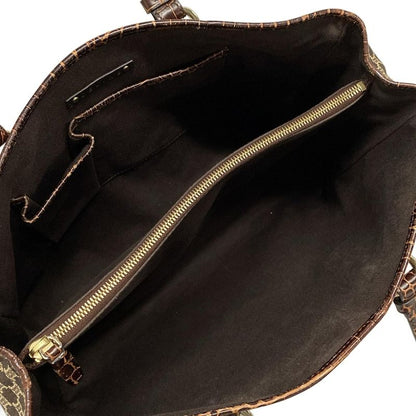 Celine Tote Bag Macadam Pattern Dark Brown And Beige Shape Stamped Leather