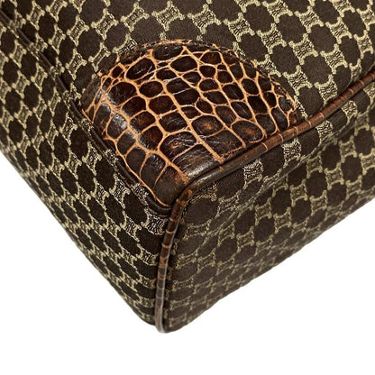 Celine Tote Bag Macadam Pattern Dark Brown And Beige Shape Stamped Leather