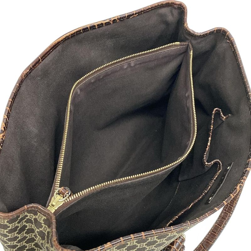 Celine Tote Bag Macadam Pattern Dark Brown And Beige Shape Stamped Leather