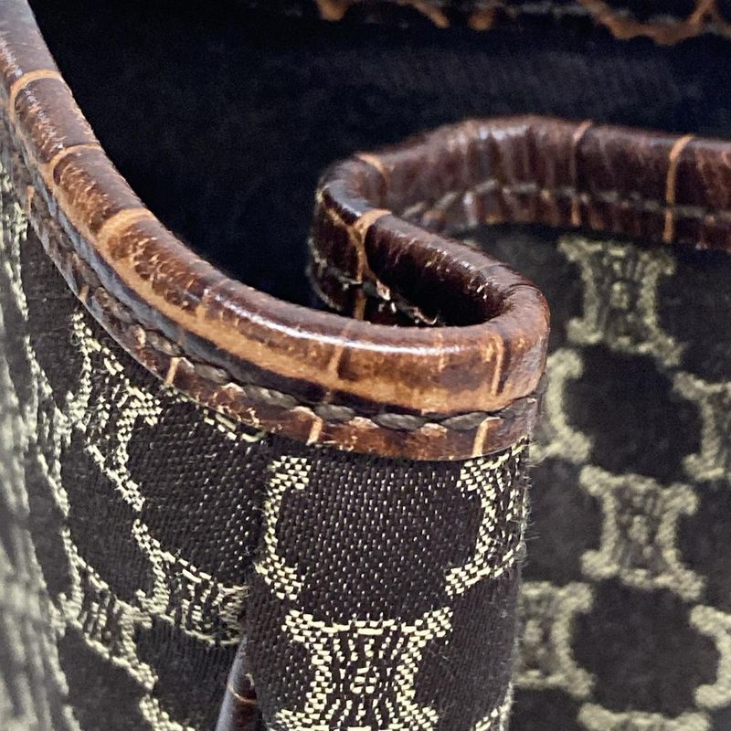 Celine Tote Bag Macadam Pattern Dark Brown And Beige Shape Stamped Leather