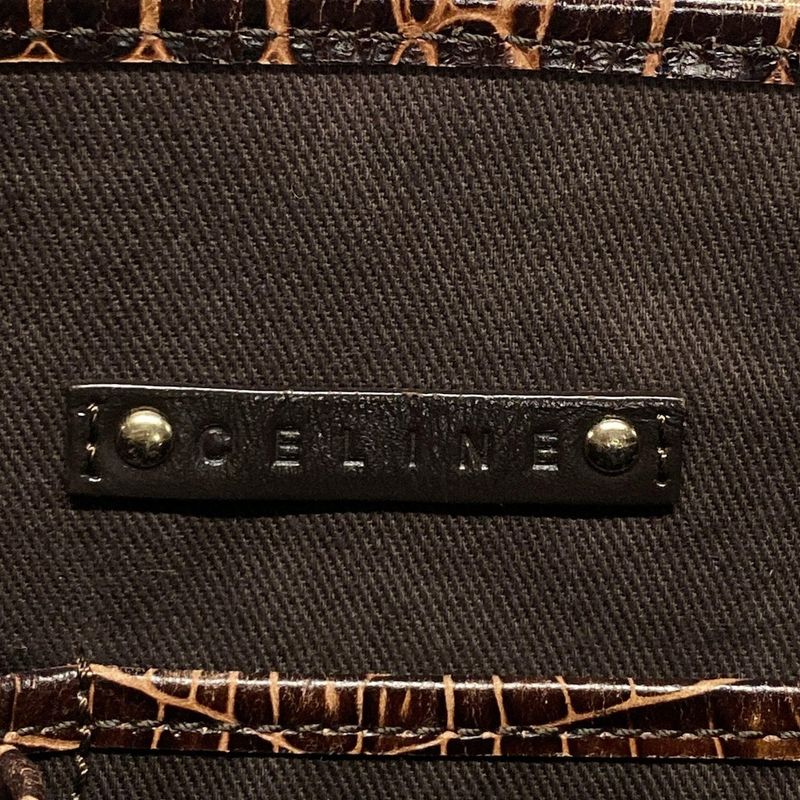 Celine Tote Bag Macadam Pattern Dark Brown And Beige Shape Stamped Leather