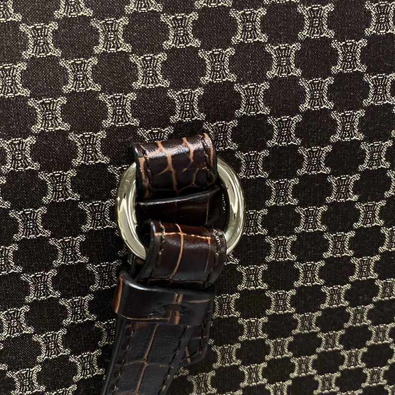 Celine Tote Bag Macadam Pattern Dark Brown And Beige Shape Stamped Leather