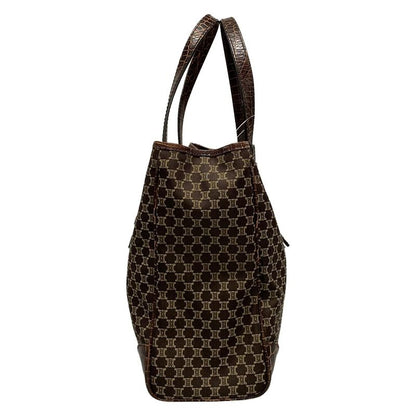 Celine Tote Bag Macadam Pattern Dark Brown And Beige Shape Stamped Leather