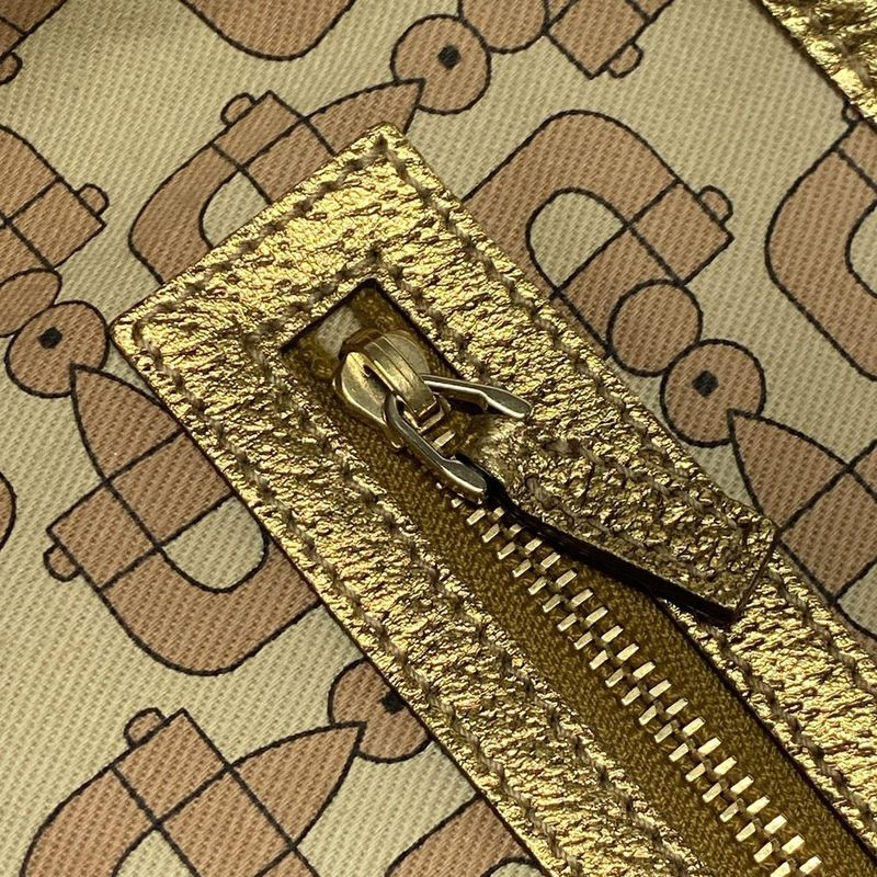 Gucci Tote Bag GG Pattern 137396 Beige Gold And Pink Leather