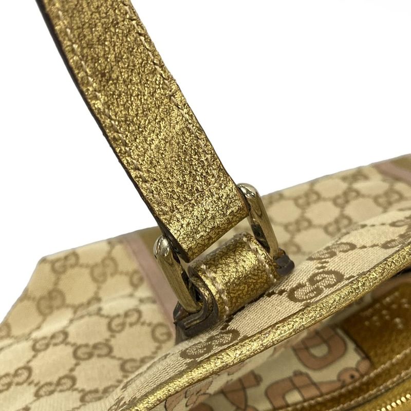 Gucci Tote Bag GG Pattern 137396 Beige Gold And Pink Leather