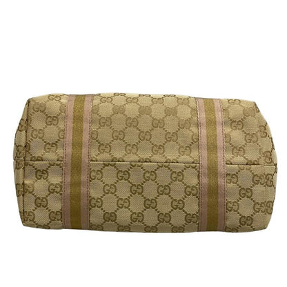 Gucci Tote Bag GG Pattern 137396 Beige Gold And Pink Leather