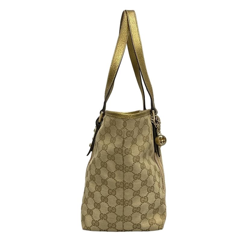 Gucci Tote Bag GG Pattern 137396 Beige Gold And Pink Leather
