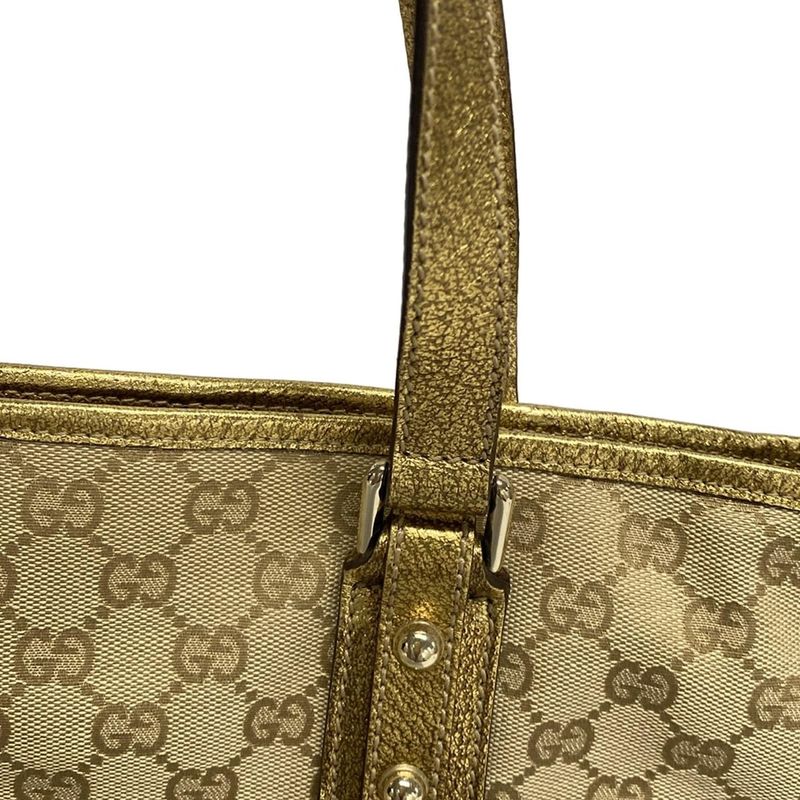Gucci Tote Bag GG Pattern 137396 Beige Gold And Pink Leather