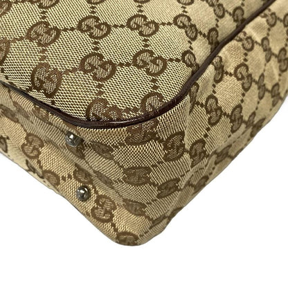 Gucci Tote Bag GG Pattern 113019 Beige And Dark Brown Leather