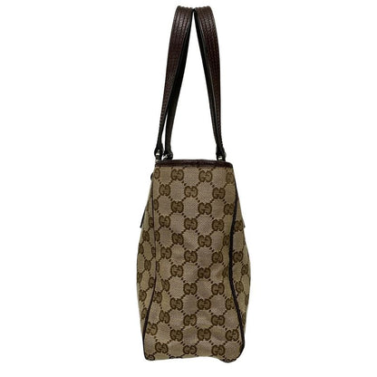 Gucci Tote Bag GG Pattern 113019 Beige And Dark Brown Leather