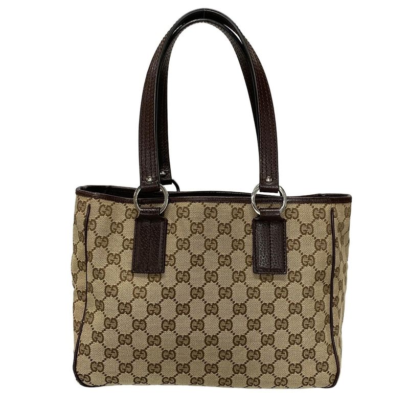 Gucci Tote Bag GG Pattern 113019 Beige And Dark Brown Leather