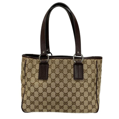 Gucci Tote Bag GG Pattern 113019 Beige And Dark Brown Leather