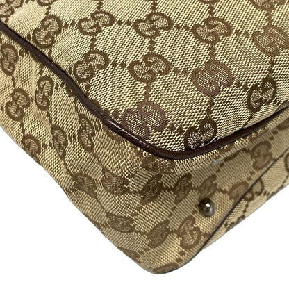 Gucci Tote Bag GG Pattern 113019 Beige And Dark Brown Leather