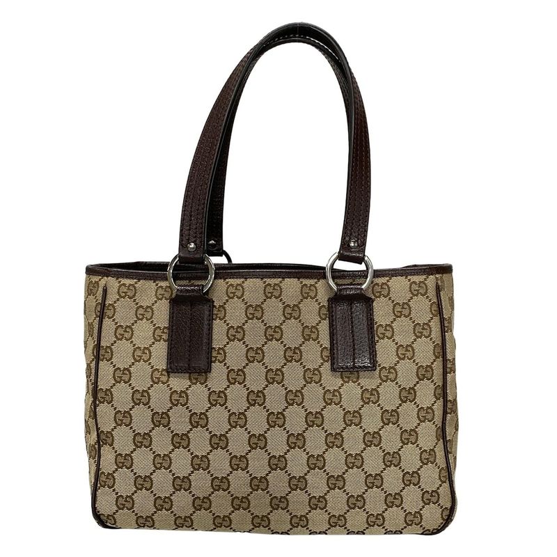 Gucci Tote Bag GG Pattern 113019 Beige And Dark Brown Leather