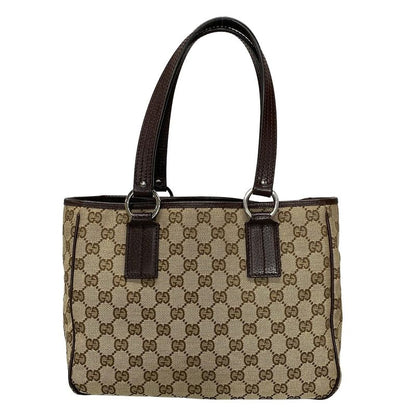 Gucci Tote Bag GG Pattern 113019 Beige And Dark Brown Leather