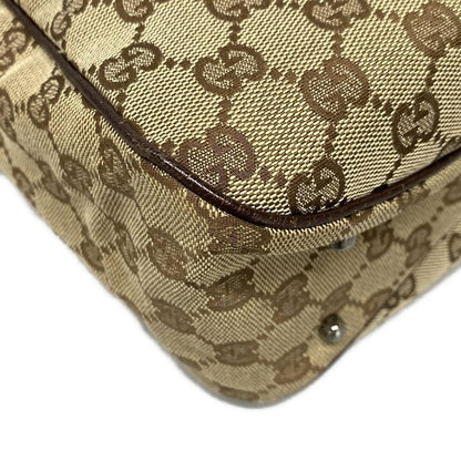 Gucci Tote Bag GG Pattern 113019 Beige And Dark Brown Leather