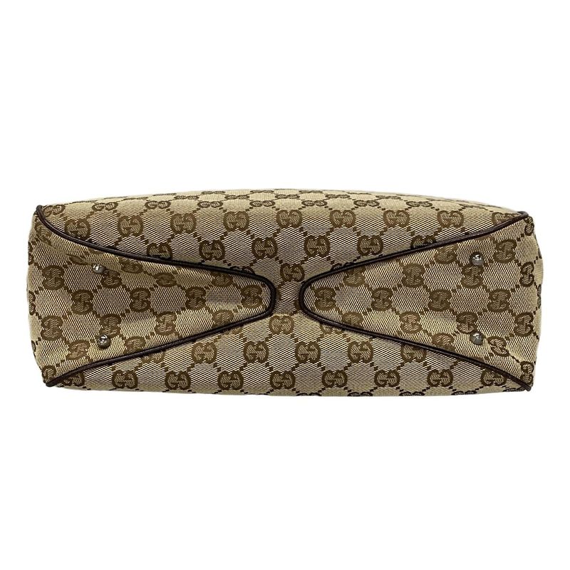Gucci Tote Bag GG Pattern 113019 Beige And Dark Brown Leather