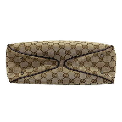 Gucci Tote Bag GG Pattern 113019 Beige And Dark Brown Leather