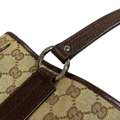 Gucci Tote Bag GG Pattern 113019 Beige And Dark Brown Leather