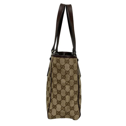 Gucci Tote Bag GG Pattern 113019 Beige And Dark Brown Leather