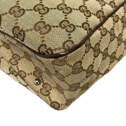 Gucci Tote Bag GG Pattern 113019 Beige And Dark Brown Leather