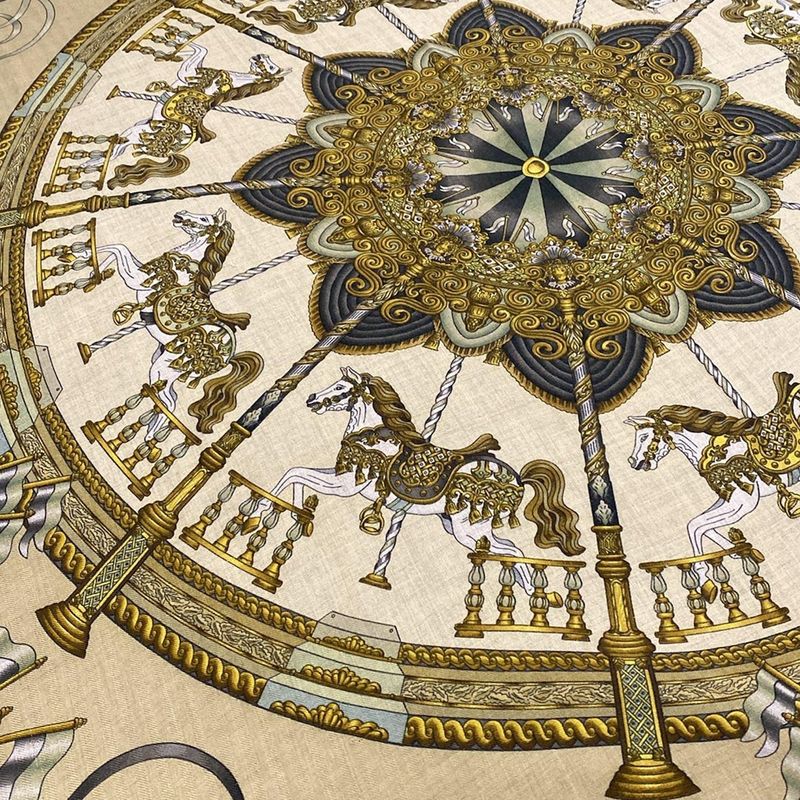 Hermes Stole (shawl) Carré 140 Beige×dark Green×multi Lunapark Cashmere Silk