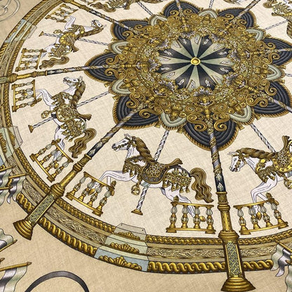 Hermes Stole (shawl) Carré 140 Beige×dark Green×multi Lunapark Cashmere Silk