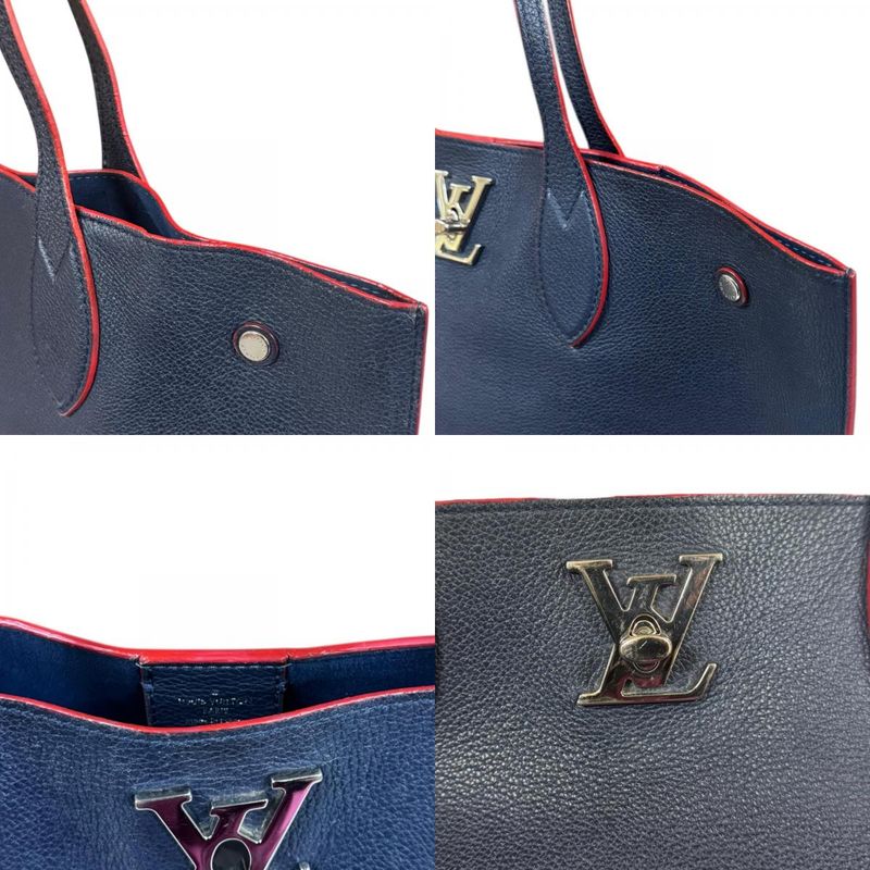 Louis Vuitton Lock Me Go Tote Bag Leather M52759 Navy Women's Louis Vuitton