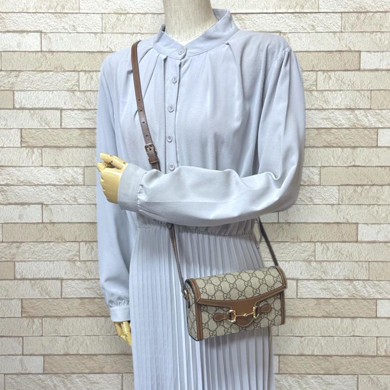 Gucci Mini Bag Horsebit 1955 Shoulder Bag GG Supreme Canvas 699296 Beige Ladies