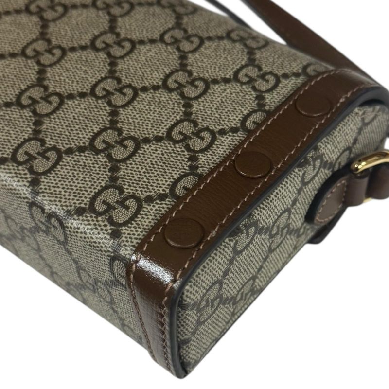 Gucci Mini Bag Horsebit 1955 Shoulder Bag GG Supreme Canvas 699296 Beige Ladies
